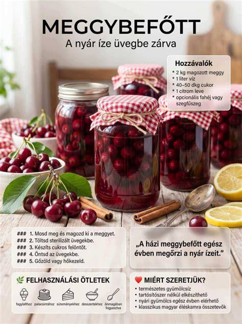 házi meggybefőtt üvegekben
